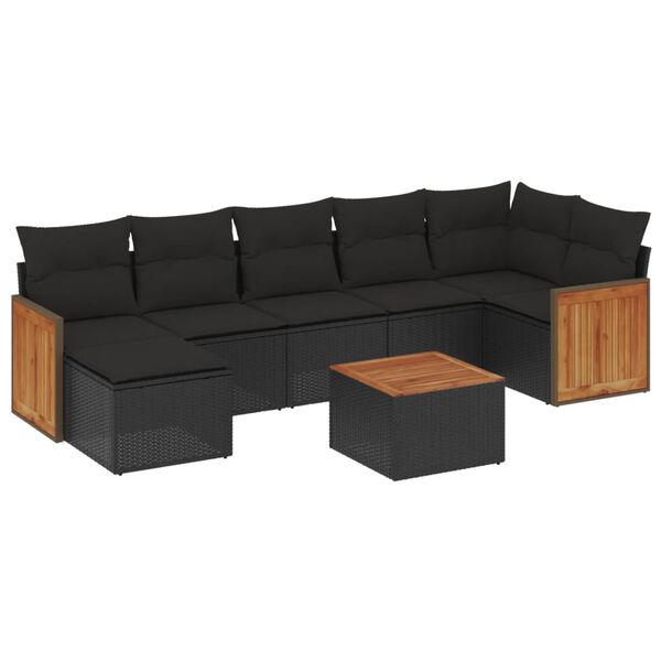 vidaXL 8-dijelni set vrtnih sofa od poliratana s jastucima crni