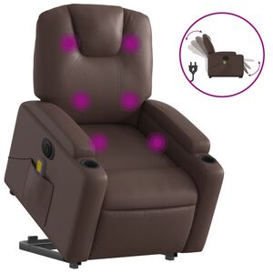 vidaXL Električni masažni naslonjač na podizanje od umjetne kože smeđi