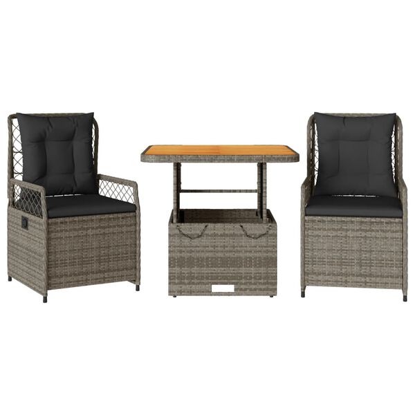 vidaXL 3-dijelni vrtni blagovaonski set sivi od poliratana