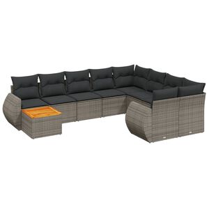 vidaXL 10-dijelni set vrtnih sofa od poliratana s jastucima sivi