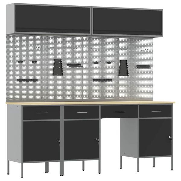 vidaXL Set radnih ormarića s ladicama s pohranom 10 pcs Crna