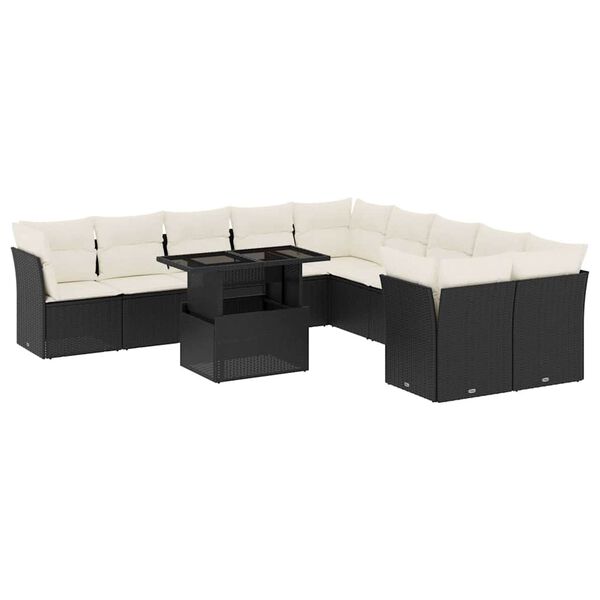 vidaXL 11-dijelni set vrtnih sofa od poliratana s jastucima crni