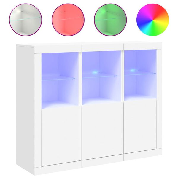 vidaXL Komode s LED svjetlima 3 kom bijele od konstruiranog drva