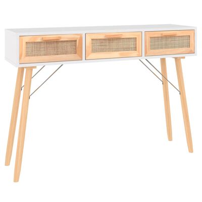 vidaXL Konzolni stol bijeli 105 x 30 x 75 cm borovina i prirodni ratan