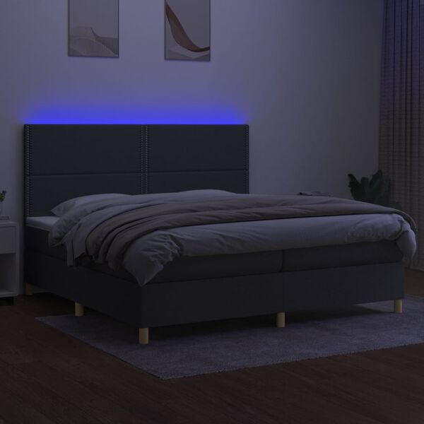 vidaXL Krevet box spring s madracem LED tamnosivi 200x200 cm tkanina