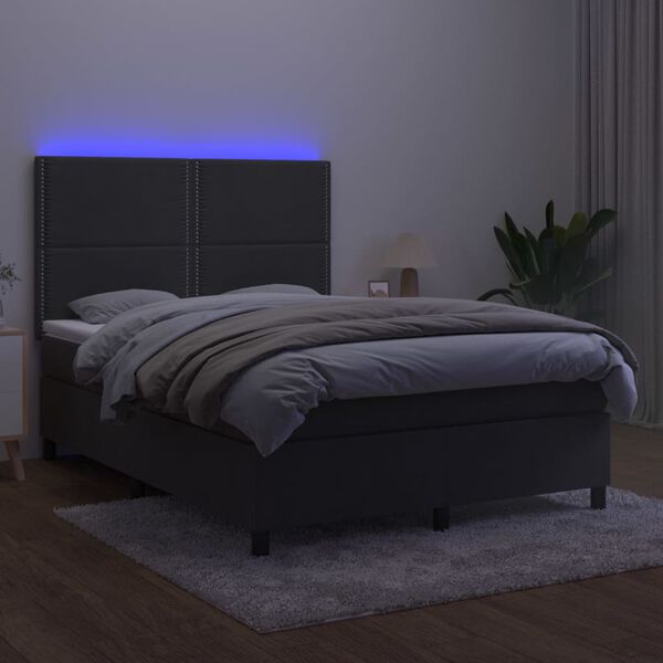 vidaXL Krevet box spring s madracem LED tamnosivi 140x190 cm bar&scaron;un