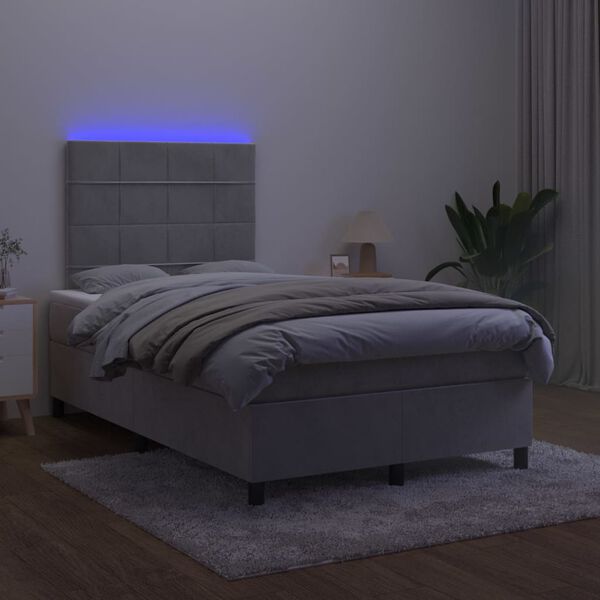 vidaXL Krevet box spring s madracem LED svjetlosivi 120x200 cm bar&scaron;un