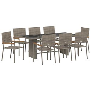 vidaXL Vrtni set za objed 9 pcs Siva poliratan