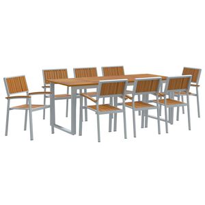 vidaXL Vrtni set za objed 9 kom. Siva Čvrsto drvo akacije