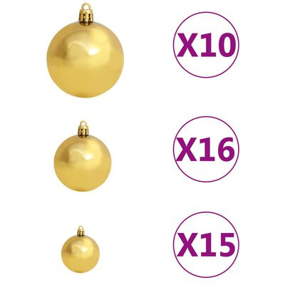 vidaXL Umjetno osvijetljeno božićno drvce i kuglice zlatno 210 cm PET