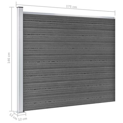 vidaXL Set panela za ogradu WPC 353 x 146 cm crni