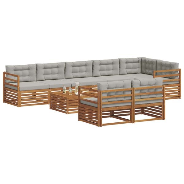 vidaXL Set vanjskih sofa s jastukom 9 pcs Prirodna i svijetlo siva