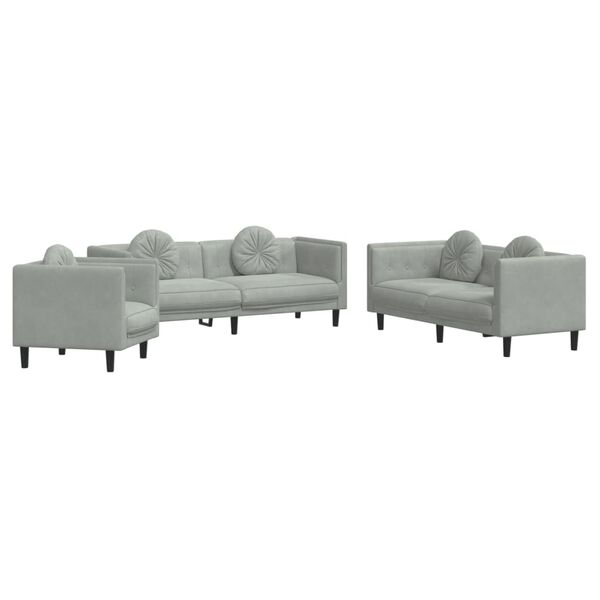 vidaXL 3-dijelni set sofa s jastucima svjetlosivi bar&scaron;unasti