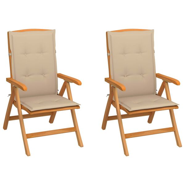 vidaXL Vrtne stolice s bež jastucima 2 kom od masivne tikovine