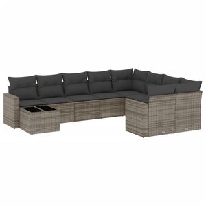 vidaXL 10-dijelni set vrtnih sofa od poliratana s jastucima sivi