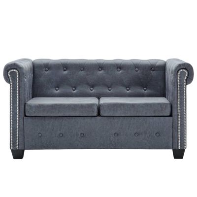 vidaXL Set sofa Chesterfield od umjetne brušene kože sivi