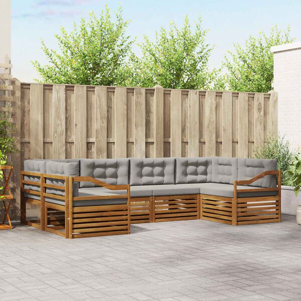 vidaXL Setovi sofa 6 pcs Prirodna i svijetlo siva Čvrsto drvo akacije