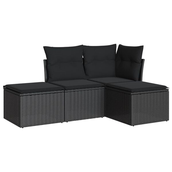 vidaXL 4-dijelni set vrtnih sofa od poliratana s jastucima crni