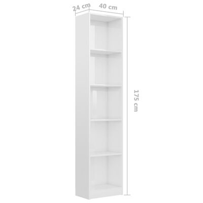 vidaXL Ormarić za knjige s 5 razina sjajni bijeli 40x24x175 cm drveni
