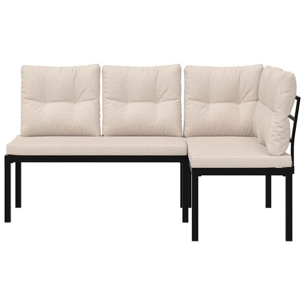 vidaXL Vrtne klupe s jastucima 2 kom crne od čelika obloženog prahom