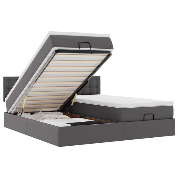 vidaXL Otomanski krevet s madracima i LED sivi 160x200cm umjetna koža