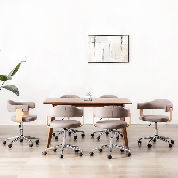 vidaXL Okretne blagovaonske stolice 6 kom drvo i tkanina smeđe-sive