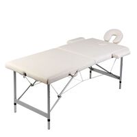 vidaXL Krem bijeli sklopivi stol za masažu 2 zone i aluminijski okvir