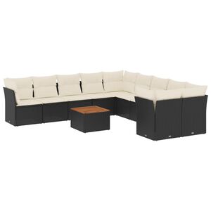 vidaXL 11-dijelni set vrtnih sofa od poliratana s jastucima crni