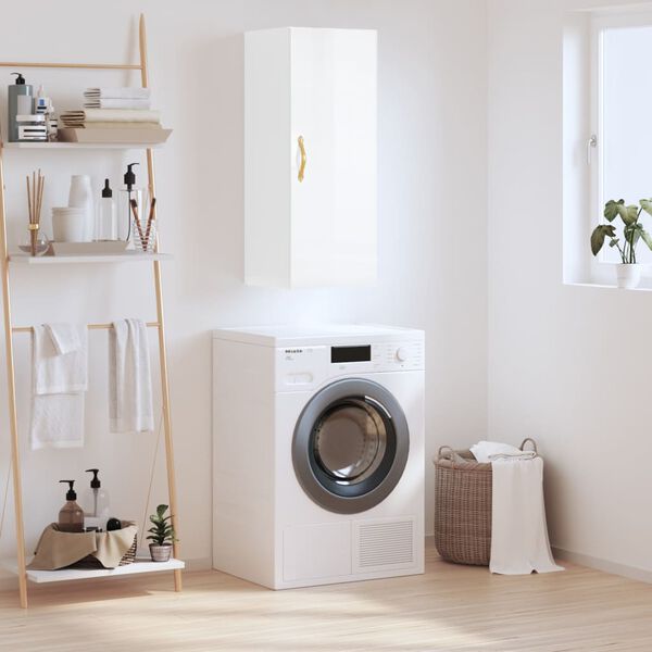 vidaXL Zidni ormarić visoki sjaj bijeli 34,5 x 34 x 90 cm