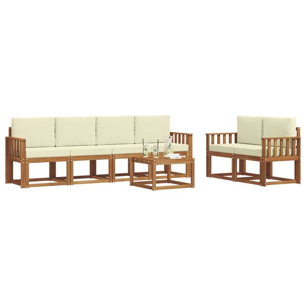 vidaXL Set vanjskih sofa 7 pcs Prirodna i krem Čvrsto drvo akacije