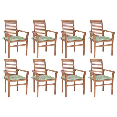 vidaXL Blagovaonske stolice s jastucima s uzorkom lišća 8 kom tikovina