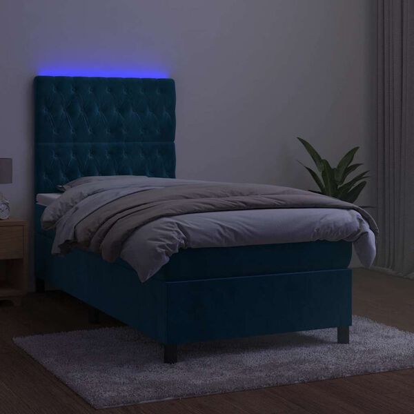 vidaXL Krevet box spring s madracem LED tamnoplavi 90x190 cm bar&scaron;un