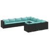 vidaXL 10-dijelni set vrtnih sofa s jastucima crni od poliratana