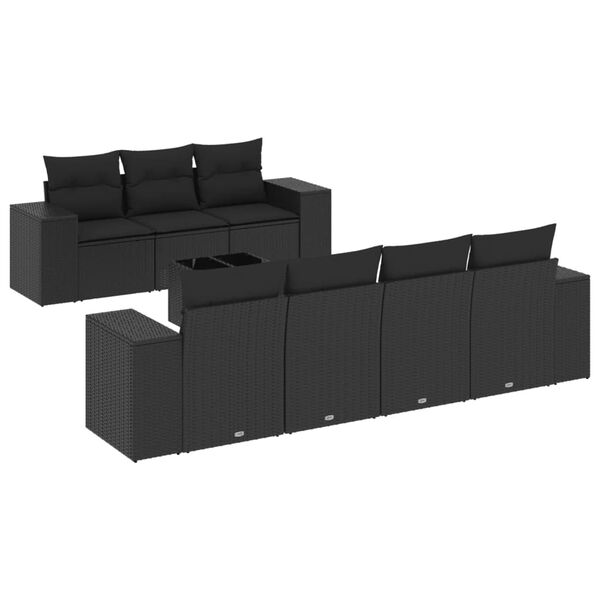 vidaXL 8-dijelni set vrtnih sofa od poliratana s jastucima crni