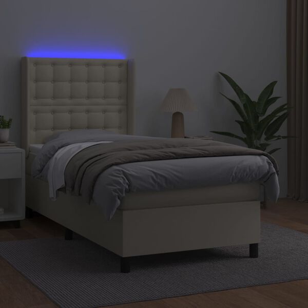 vidaXL Krevet box spring s madracem LED krem 80x200 cm od umjetne kože