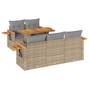 vidaXL 6-dijelni set vrtnih sofa s jastucima bež od poliratana bagrem