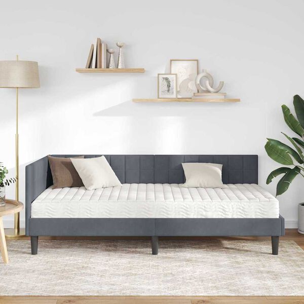 vidaXL Kutni krevetni okvir s madracem s uzglavljem 2 pcs Siva Bar&scaron;un