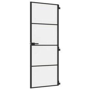 vidaXL Sobna vrata tanka crna 76 x 201,5 cm kaljeno staklo i aluminij