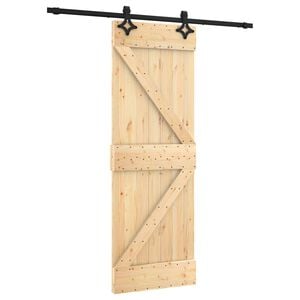 vidaXL Klizna vrata Prirodna i crna 70 x 210 cm Čvrsta borovina