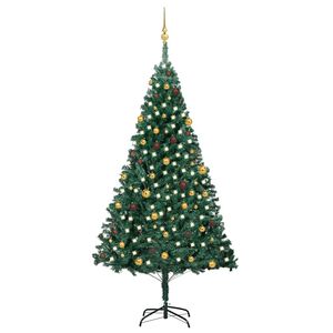vidaXL Umjetno osvijetljeno božićno drvce s kuglicama zeleno 240cm PVC