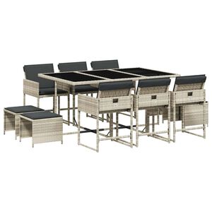 vidaXL 11-dijelni vrtni blagovaonski set s jastucima svijetlosivi