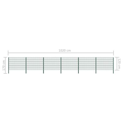 vidaXL Panel za ogradu sa stupovima željezni 10,2 m zeleni