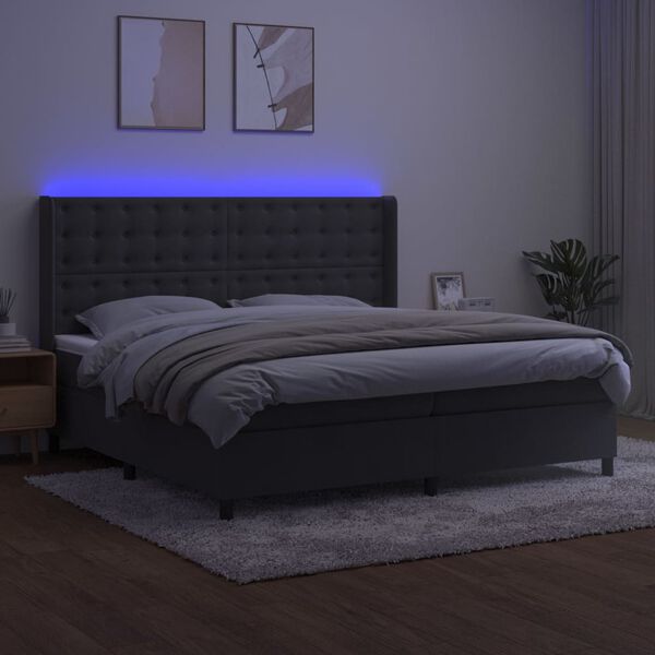 vidaXL Krevet box spring s madracem LED tamnosivi 200x200 cm bar&scaron;un
