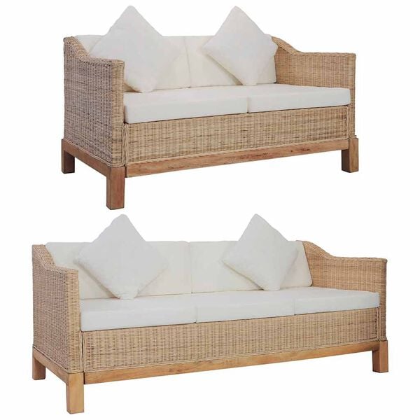 vidaXL 2-dijelni set sofa od prirodnog ratana s jastucima