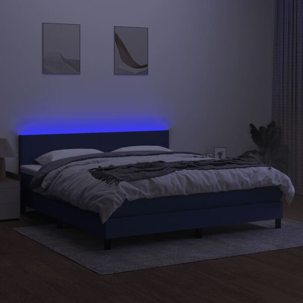 vidaXL Krevet box spring s madracem LED plavi 160x200 cm od tkanine