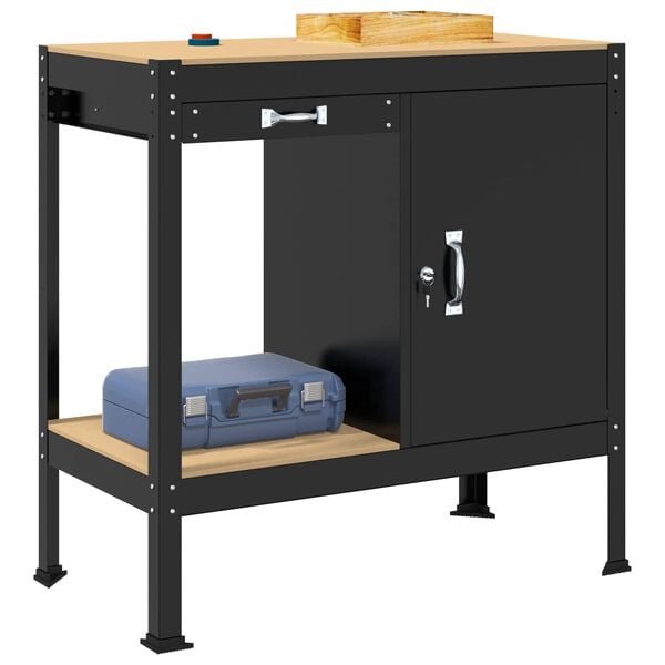 vidaXL Radne klupe s ladicama Crna 90 x 49 x 91 cm Konstruirano drvo