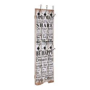 vidaXL Zidna vje&scaron;alica za kapute sa 6 kuka "FAMILY RULES" 120 x 40 cm