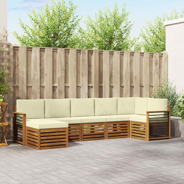 vidaXL Sekcijska garnitura 7 pcs Prirodna i krem Čvrsto drvo akacije