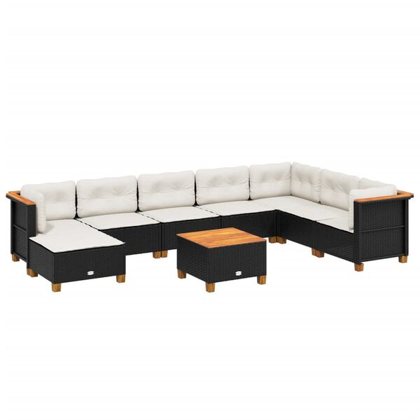 vidaXL 9-dijelni set vrtnih sofa s jastucima crni od poliratana