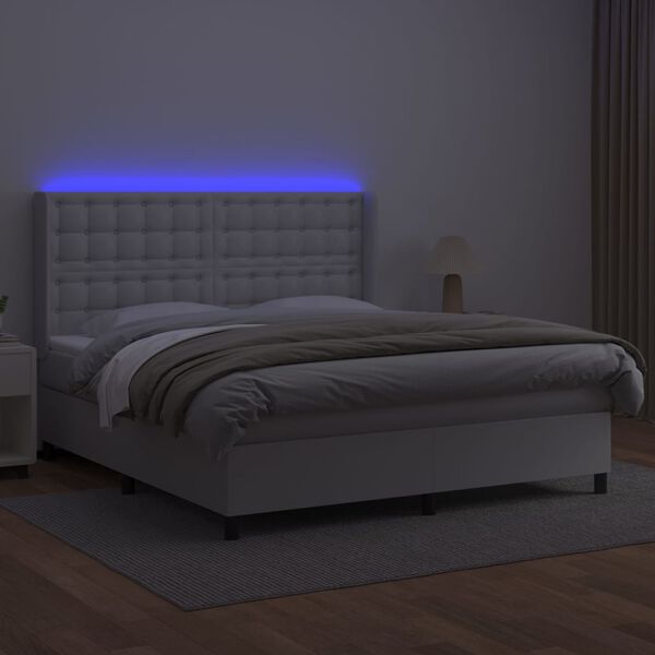 vidaXL Krevet box spring s madracem LED bijeli 180x200 cm umjetna koža